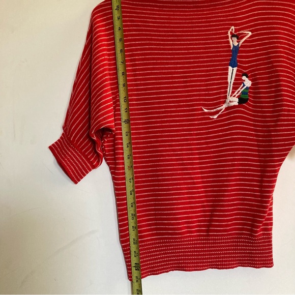 Vintage early 1980s Red Striped Sweater boat neck with Swimmer Design size XS/S - Picture 4 of 13